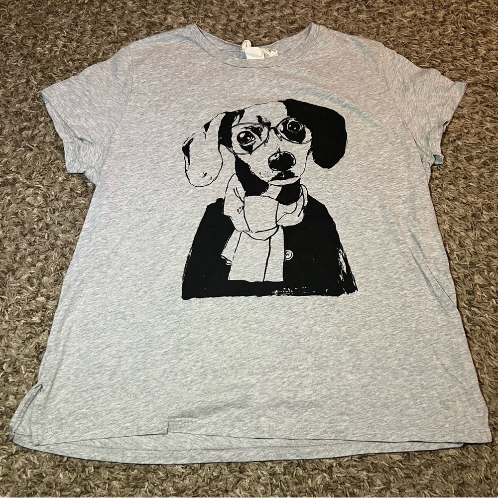LOGG by H&M LOGG M Graphic Tee Dog With Glasses Gray T-Shirt Size Medium